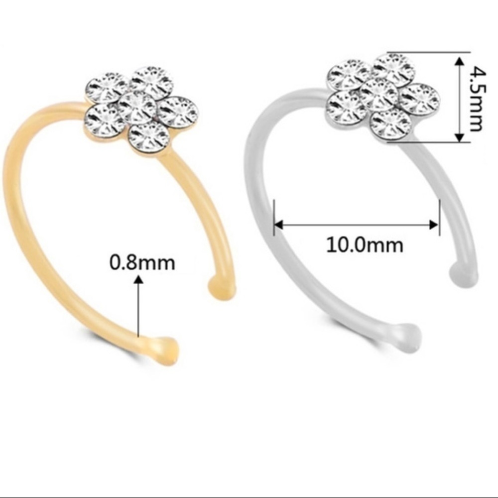 Green Flower Nose Ring Small Thin - Picture 3 of 4